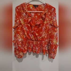 Romantical Floral Red Ruffle Collar And Sleeves Vacation Party Career Piece